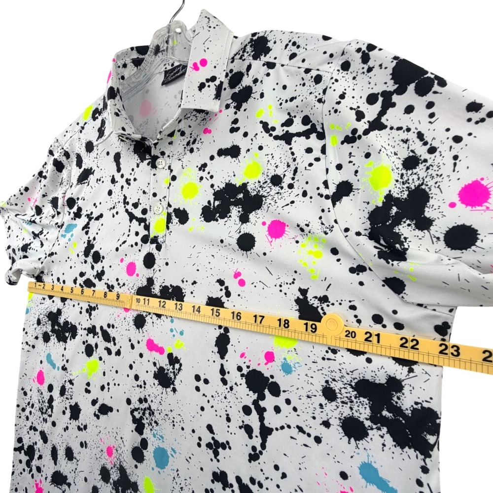 Sunday Swagger Polo Shirt Men Large White Neon Splatter Performance Stretch Golf - Picture 8 of 10